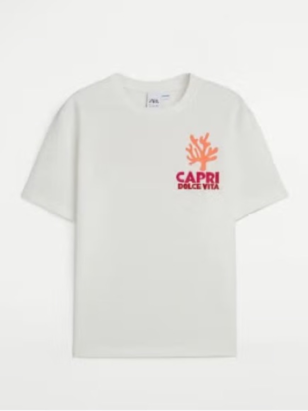 NWT! Zara x Assouline White Tee with Coral and Pink 'Capri Dolce Vita' Graphic